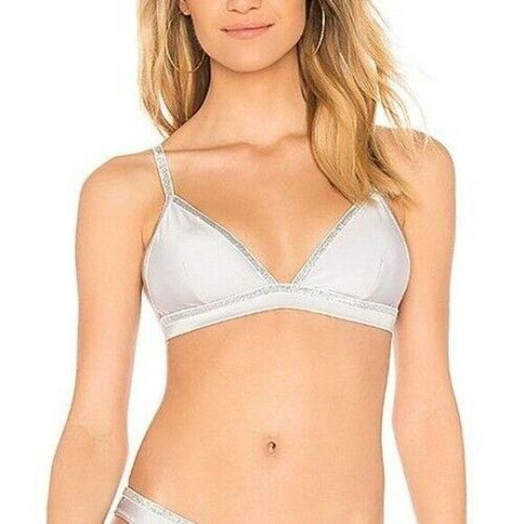 Mink Pink Shine Bright Silver Triangle Bikini Top Women's Size Extra Small XS - Picture 1 of 8